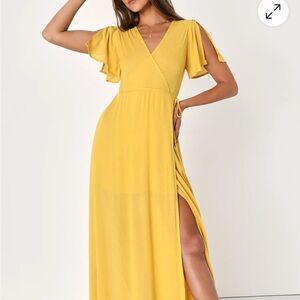Lulu's Yellow Ruffled Wrap Maxi Dress for Wedding Guests - Worn only once.